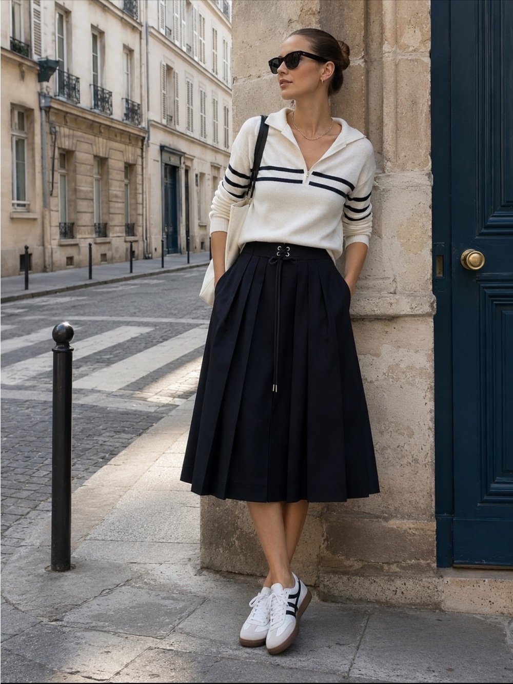 Moncler Modello Logo Patch Pleated Midi Skirt NWT